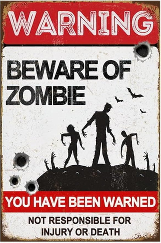 Funny Dark Humor Beware Warning Sign, No Soliciting Wall Decor, Beware of Zombie, Yard Garden Plaque Outdoor for Home Fence 8 X 12 Inches