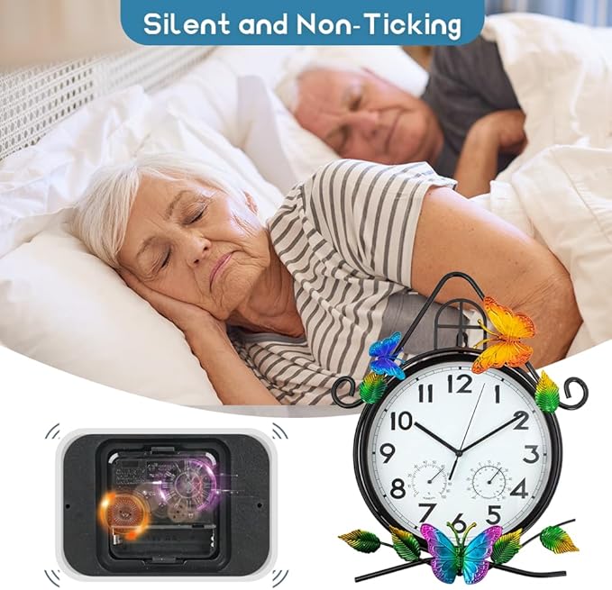15'' Large Outdoor Clock, Wall Clock with Thermometer & Humidity Silent No-Ticking Outdoor Clocks Waterproof for Patio, Living Room, Kitchen