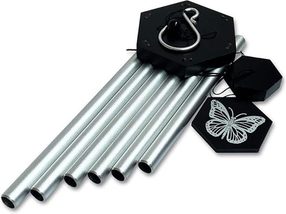 FONMY Wind Chimes Outdoor w/Butterfly Sign Memorial Windchimes Great Wind Chime Gifts Soothing Melodic Tones & Bamboo/Aluminum Chime for Garden Home or Yard-31 Length Silver Chimes Hanging Decor.