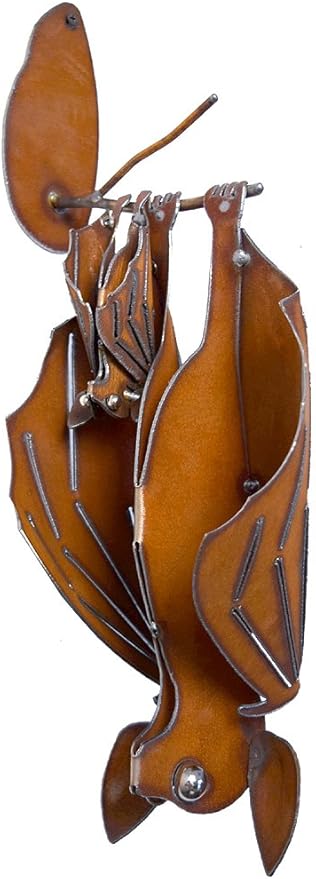Modern Artisans Mama and Baby Bat Rustic Hanging Metal Garden Sculpture, XL Size (Facing Left)