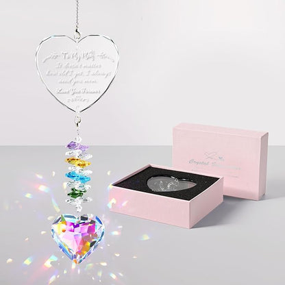 Mom Birthday Gifts, Crystal Suncatcher Indoor Window Rainbow Maker Hanging Ornament, I Love You Mom Sun Catcher Gifts for Mother Mama from Daughter Son