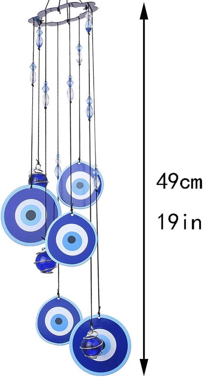 YU FENG Blue Evil Eye Wind Chimes for Outside 19" Hanging Ornament Metal Windchimes Outdoors Garden Decoration