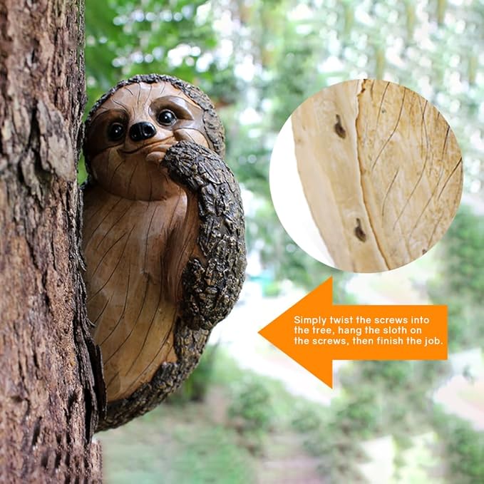 Sloth Tree Hugger, Spring Outdoor Decorations, Resin Garden Sculpture Ornament, Tree Peeker Statue, Easter Garden decor Sloth Gift for Housewarming, Handmade with Details, Durable & Waterproof