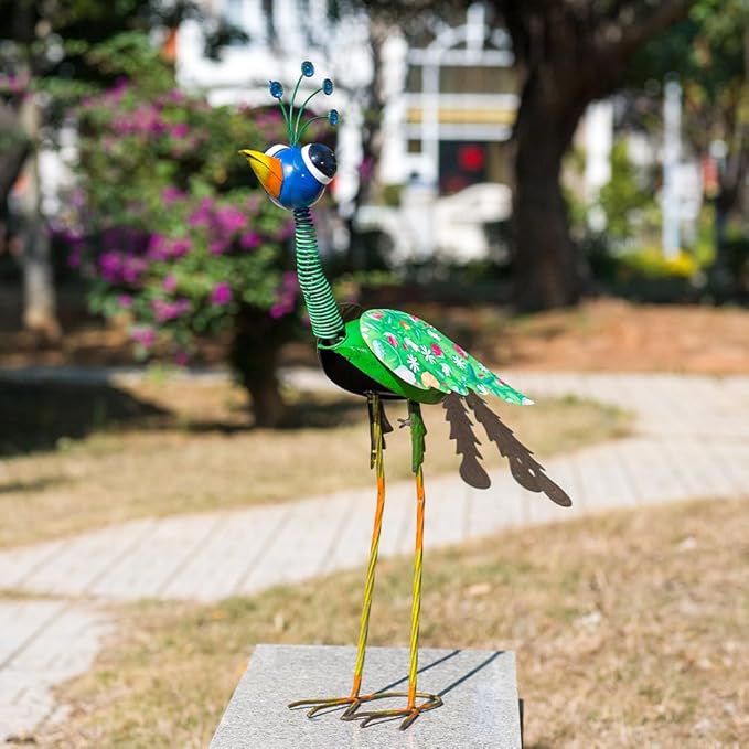 24'' Metal Wacky Peacock Garden Statues Outdoor Decor, Peacock Metal Yard Sculptures Art Decoration for Home Outsiede Patio Lawn Backyard, Gift for Women Lovers Moms(Blue & Green)