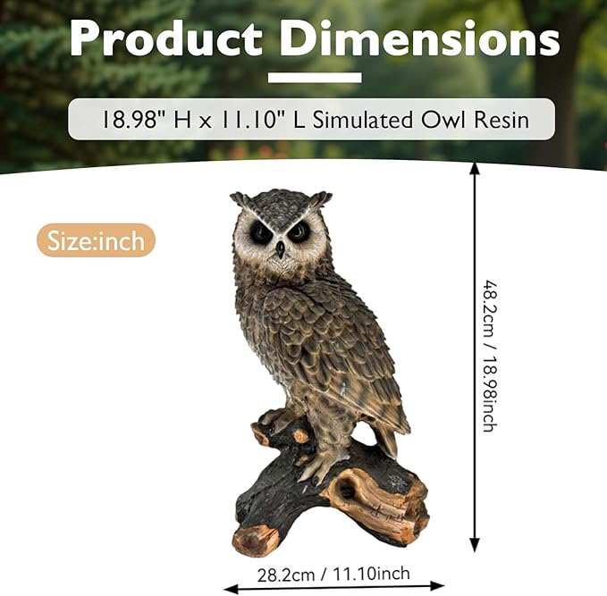 18.98" H x 11.10" L Large Owl Statue for Garden, Outdoor Sculpture, Animal Decor for Yard Porch Entryway Patio Living Room (Large, Owl)