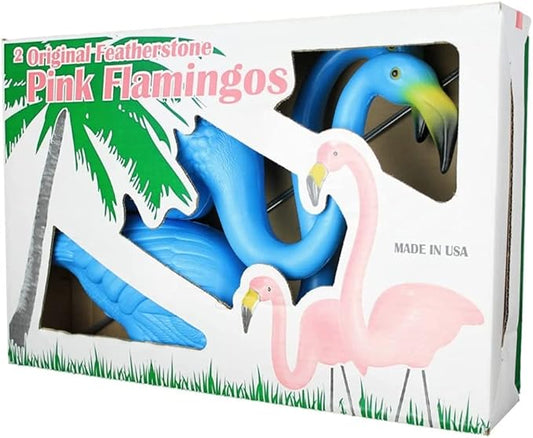 Set of 2 Union Products Original Featherstone Flamingos – Decorative, Iconic, Blue Lawn Decor Ideal for Lawn, Garden, Flower Beds and Campsites – Weather-Resistant Plastic/Galvanized Metal