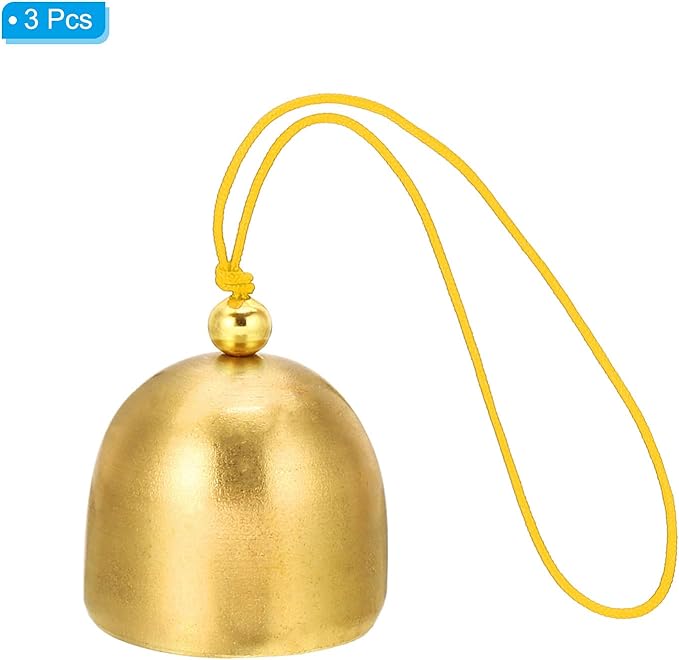 PATIKIL 3 Pcs Wind Chime, Hanging Bells Temple Bells Retro Outdoor Hanging Metal Chinese Wind Chime Round for Outside Garden Camping, Gold Yellow
