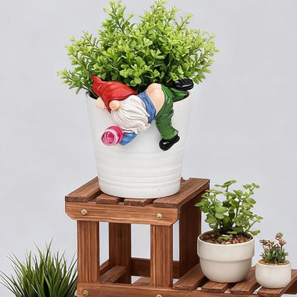 Cute Climbing Gnome Figurines Flower Pot Hugger, Resin Hanging Gnomes Statue Outdoor Decor Fence Ornaments for Patio Lawn Garden Yard