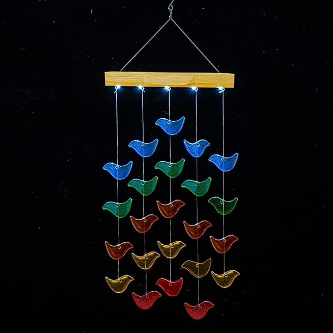Topadorn Wind Chimes for Outside, Unique Solar Light Wind Chime, Glass Hanging Wind Chime with Solar Light for Home, Garden, Patio and Yard Decor