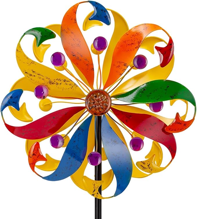 DREAMYSOUL Wind Spinners Outdoor, 13" Dia Colorful Petals Metal Garden Wind Spinner, Kinetic Wind Sculptures & Spinners for Yard Lawn Patio Decor