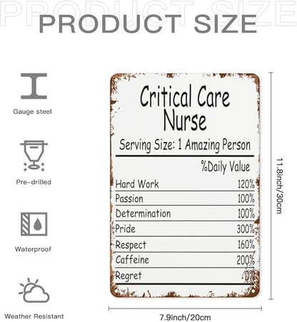 Vintage Retro Metal Wall Decor Signs Critical Care Nurse Amazing Person Daily Value for Home,Kitchen,Bathroom,Patio & Garden Inspirational & Funny Life Quotes 8x12 Inches