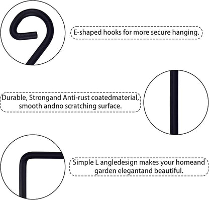 2 Pack Plant Hanger Wall Hook, Heavy Duty Metal Plant Hangers Outdoor Holds Up to 40 lb, Hooks for Hanging for Hanging Plants Indoor Outdoor Patio Garden （6IN Black）