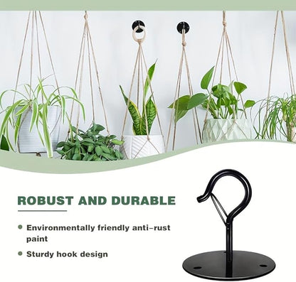 Ceiling Hooks for Hanging Plants Holder with Safety Buckle,Ceiling Decor Hook Heavy Duty,Metal Plant Hanger Indoor&Outdoor.Hooks for Hanging Plants,Wind Chime,Bird Feeders (Black, 2PCS)