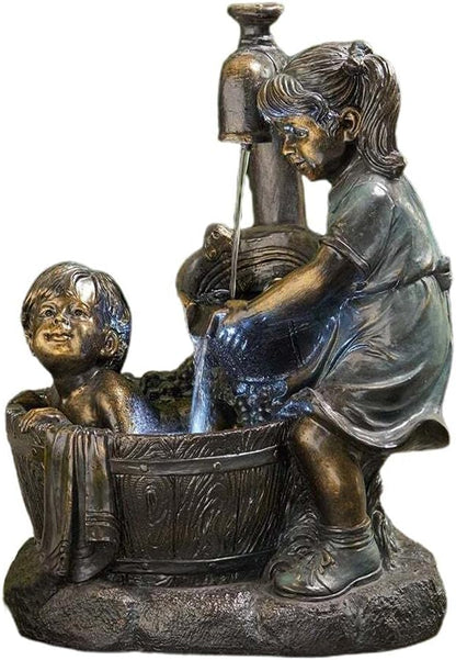 Boy and Girl Garden Statues Outdoor Ornament Sculptures Pressure Water Bath Drinking Figurines Decorations for Patio Yard Lawn Garden Gifts (Bath Bath Sculpture)