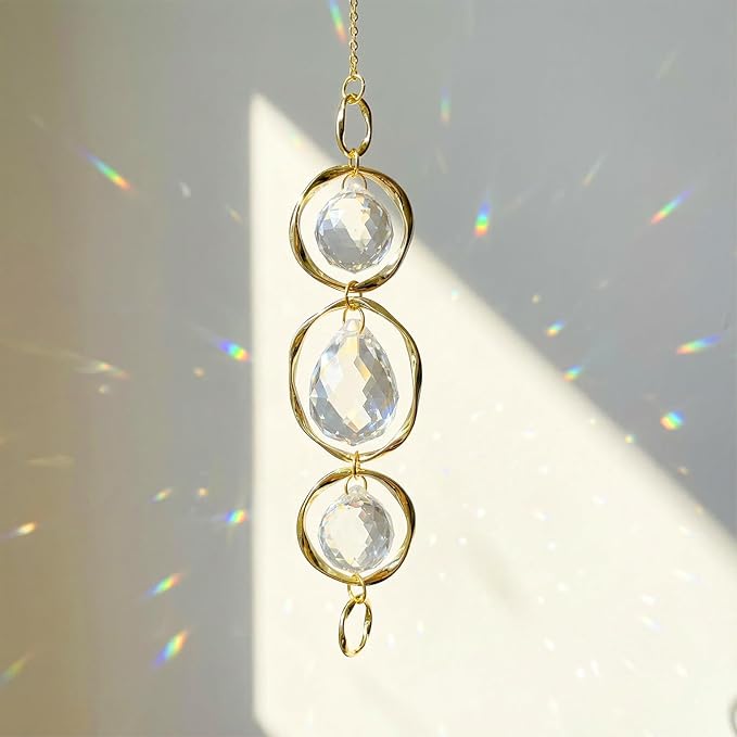 Crystal Suncatcher Wind Chimes, 2 Pcs Crystal Suncatcher Prisms Hanging Outdoor Wind Chimes, Prism Sun Catcher with Chain and Hook, Rainbow Maker for Ceiling Garden Home Indoor Ornaments