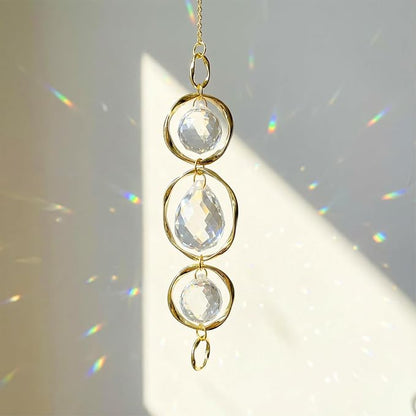 Crystal Suncatcher Wind Chimes, 2 Pcs Crystal Suncatcher Prisms Hanging Outdoor Wind Chimes, Prism Sun Catcher with Chain and Hook, Rainbow Maker for Ceiling Garden Home Indoor Ornaments