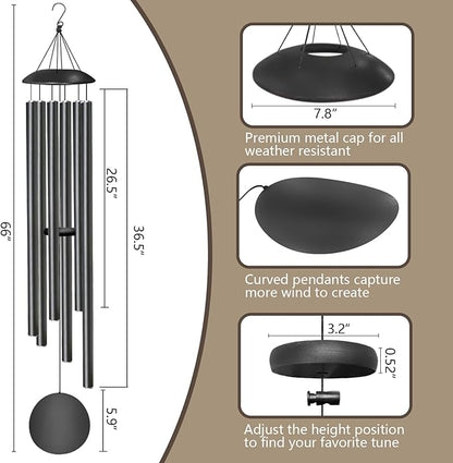 66" Large Wind Chimes for Outside - 6 Thicken Tubes Deep Tone Wind Chimes for Outdoor, Gifts for Memorial, Women, Mom, Grandma, Sympathy, Big Windchimes for Garden and Patio (Black)