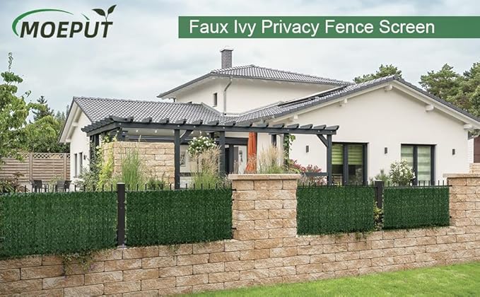 Faux Ivy Privacy Fence Screen 20PCS 20 x 20 Inch Artificial Faux Ivy Hedge Expandable Faux Privacy Fence with 100 pcs Zip Ties Decoration for Wall Screen, Outdoor Garden, Wedding Decor (200x40 inches)