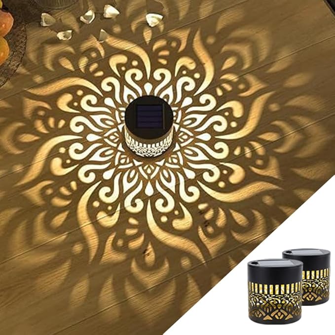 Decorative Solar Mandala Lights Outdoor, Metal Solar Fence Wall Light Waterproof, Solar Powered Mandala Garden Lights for Patio Fence Backyard Deck Outdoor Wall Decor (Mandala*2)