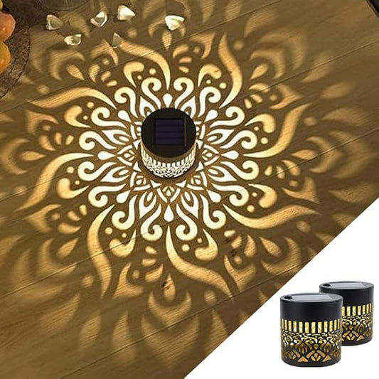 Decorative Solar Mandala Lights Outdoor, Metal Solar Fence Wall Light Waterproof, Solar Powered Mandala Garden Lights for Patio Fence Backyard Deck Outdoor Wall Decor (Mandala*2)