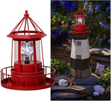 Solar Lighthouse Rotating Light with 360° Beacon, IP65 Waterproof Outdoor LED Decor for Garden, Yard, Pathway & Patio - Solar-Powered Lawn Statue Lamp for Balcony & Fence Decoration(Color:Red)