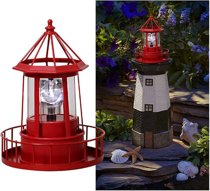Solar Lighthouse Rotating Light with 360° Beacon, IP65 Waterproof Outdoor LED Decor for Garden, Yard, Pathway & Patio - Solar-Powered Lawn Statue Lamp for Balcony & Fence Decoration(Color:Red)