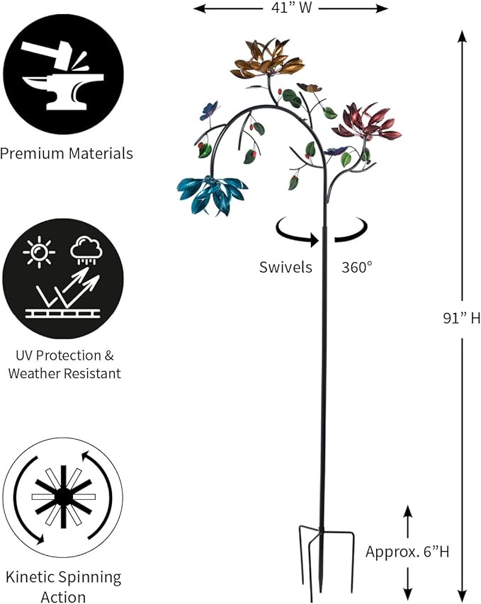 Evergreen Garden Beautiful Summer Multi Colored Flowers Wind Spinner | 91 inches Tall x 41 Inches Wide | Fade and Weather Resistant | Metal Stake | Garden Yard Outdoor Decor for Home