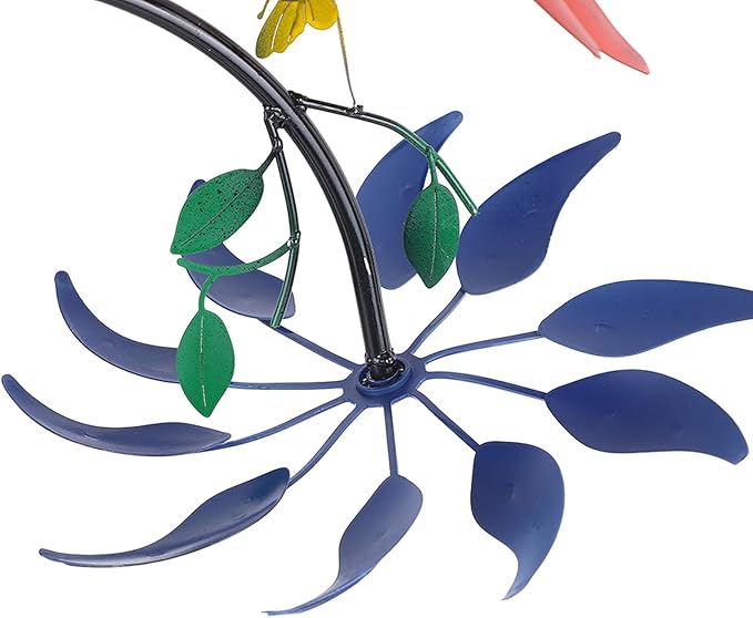 Diydeg Wind Spinner, Iron Three Moving Flowers Bright Colors Colorfast Garden Wind Spinner Rustproof Easy to Assemble Garden Windmill