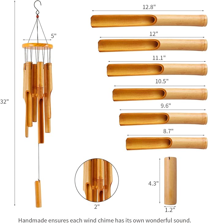 Rdutuok 32" Bamboo Wind Chimes Memorial Gifts for mom Handcrafted Wooden Wind Chimes with Melody Deep Tone for Ourdoor & Indoor,Garden, Yark,Patio and Home Déco