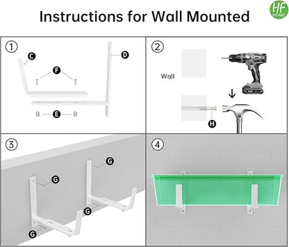 HFHOME Set of 6 Adjustable Window Planter Box Brackets, White Brackets for Window Boxes Planters, Planter Shelving with Adjustable Size The Width of The Bottom of The Planter Box (Patent Registered)