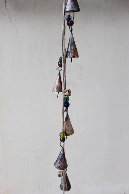 Mango Gifts Rustic Iron Wind Chime Bells with Jute Rope – Vintage Farmhouse Hanging Bell Chimes for Garden and Outdoor Decor with Handcrafted Recycled Metal Tranquil Wind Chimes 45 Inch (MGT28)