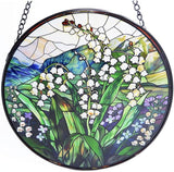 Stained GlassLily of the Valley Suncatcher with Flowers and Green Leaves Window Hanging for Door Home Decor for Bird Lover Garden Gift for Valentine's Day Mother's Day Housewarming 7.8 in