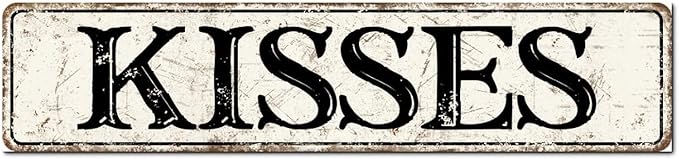 Madcolitote Ancient Retro Kisses Wood Sign Kisses Street Signs Rustic Wooden Wall Art Farmhouse Wall Decor Kitchen Wall Hanger Retro Decoration Sign Housewarming Gift 4x18in
