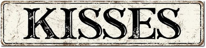 Madcolitote Ancient Retro Kisses Wood Sign Kisses Street Signs Rustic Wooden Wall Art Farmhouse Wall Decor Kitchen Wall Hanger Retro Decoration Sign Housewarming Gift 4x18in