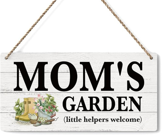 Mom Gifts Outdoor Garden Wooden Sign Decor, Indoor Garden Decoration Hanging Signs 12x6 Inches, Outdoor Porch Yard Wall Art Decor Sign, Mother's Day Gifts Birthday Gift for Mom Grandma