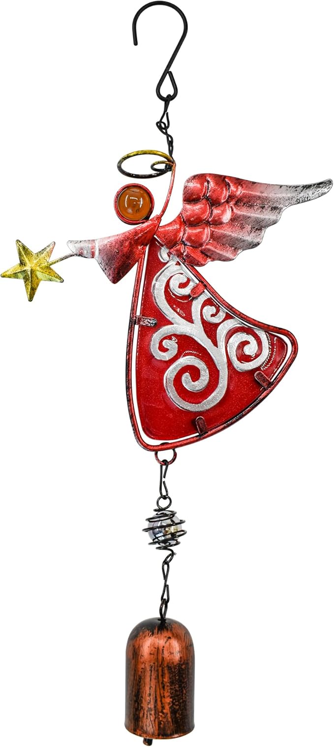 MrMrKura Metal Angel Wind Chime Hanging Decoration Ornament Bells Decorative Hanging Bells, Gifts for Home Garden Decor Crafts (Red)