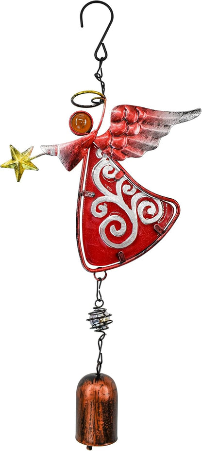 MrMrKura Metal Angel Wind Chime Hanging Decoration Ornament Bells Decorative Hanging Bells, Gifts for Home Garden Decor Crafts (Red)