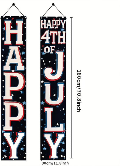 4th of July Porch Banners 71x12 Inch Patriotic Independence Day Decorations Red White Blue Hanging Door Signs American Flag Stars Stripes Outdoor Home Decor Memorial Day Party Supplies