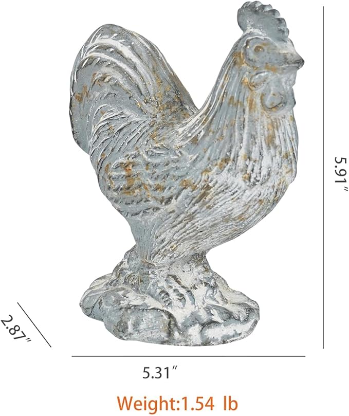 Rooster Statue Chicken Figurine Cement Rooster Figurine Figurines Artwork for Outdoor, Backyard, Patio and Home Kitchen Decoration
