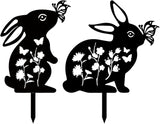 CREATCABIN 2Pcs Rabbit Metal Decor for Outside Black Rabbit Stake Rabbit Garden Decor Art Bunny Silhouette Statues Garden Decorative Ground Insert Lawn Ornaments for Outside Outdoor 9/12.4x11.8Inch