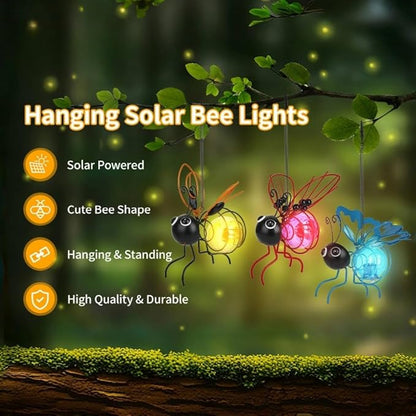 Solar Bees Lights Outdoor, Hanging Bee Solar Garden Light,2025 New Solars Bees Simulation Lights, Waterproof Bumble Bees Solars Light for Party Festivals Garden Decor Birthday Gifts (Red 2pcs)