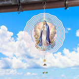 Virgin Mary Prayer Wind Spinner, Metal Wind Spinners Outdoor Indoor,Virgin Mary Hanging Garden Decor for Outside, Stainless Wind Spinners for Yard and Garden 10 inch 3D (25.76X25 CM)