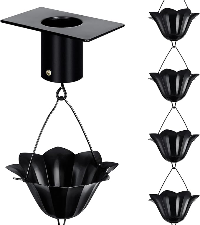 Rain Chains for Gutters Outside 8.5FT Black Rain Catcher Chain with Adapter 16 Cups Decorative Replacement for Downspout