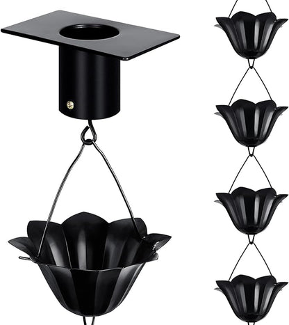 Rain Chains for Gutters Outside 8.5FT Black Rain Catcher Chain with Adapter 16 Cups Decorative Replacement for Downspout