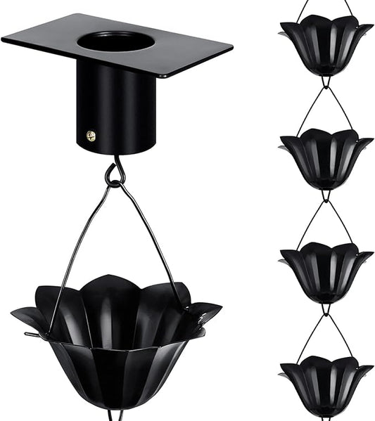 Rain Chains for Gutters Outside 8.5FT Black Rain Catcher Chain with Adapter 16 Cups Decorative Replacement for Downspout
