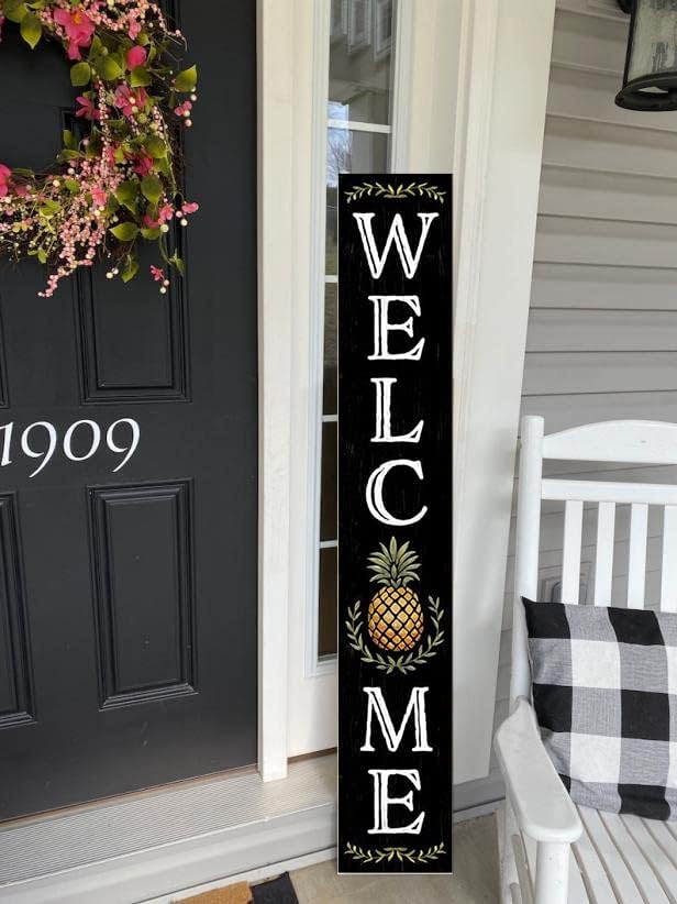 Welcome With Pineapple Sign for Front Door, 4ft Tall Front Porch Decor, Vertical Wooden Signs for Front Porch, Rustic Farmhouse Wood Porch Decorations Outdoor