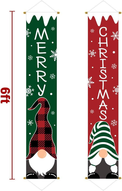 Ivenf Christmas Decorations Outdoor Yard: Cute Red Green Gnome Tomte Front Porch Sign Door Banner, Hanging Merry Christmas Decorations for Home, Indoor Outdoor Xmas Decor Wall Front Door Yard Garage
