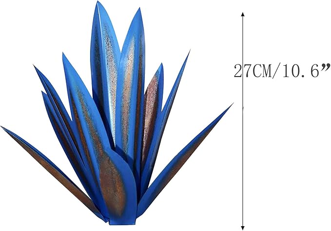 Juesi Metal Yard Art - Metal Agave Plants for Outdoors, Garden Sculpture Metal Arts for Yard Lawn Patio (10.6" X 2.5", Sky Blue)