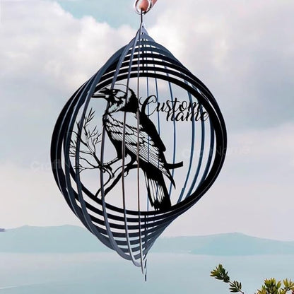 Personalized Raven Metal Wind Spinner, Custom Outdoor Ornament for Yard Display, Kinetic Bird Sculpture, Gothic Garden Gift (Raven Garden Wind Spinner)
