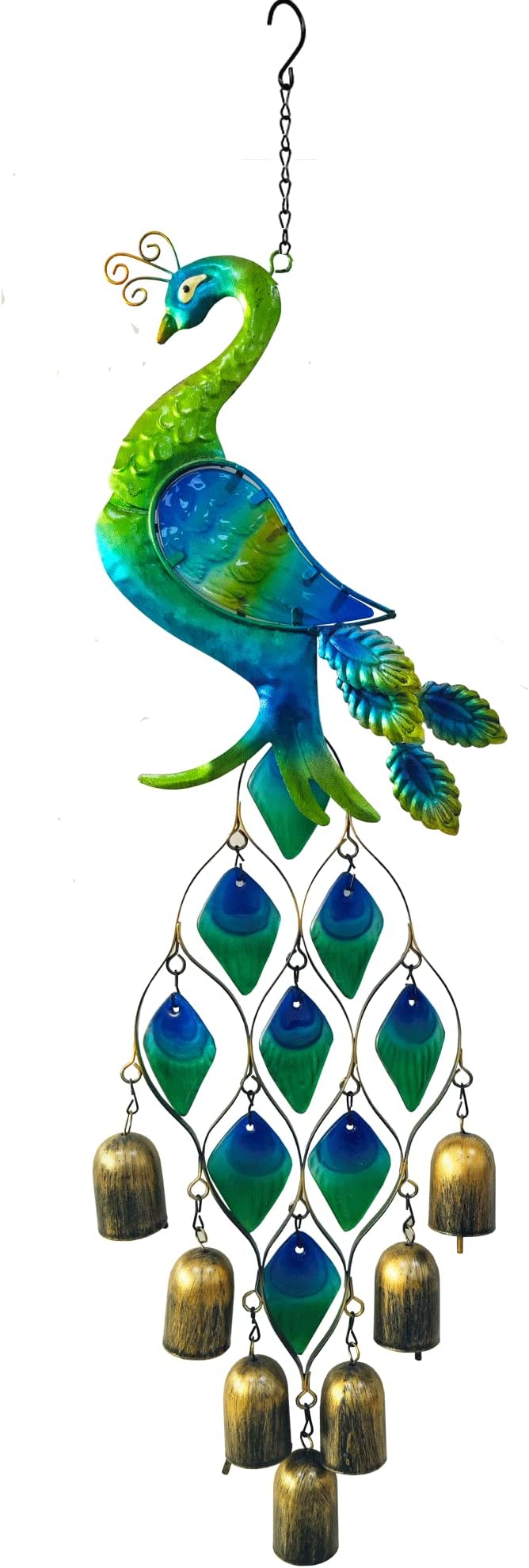 Outdoor Chimes Gifts for Women, Colorful Peacock Wind Chimes-Metal and Glass Hanging Sculpture,Birthday Gifts for Mom Grandma Wife